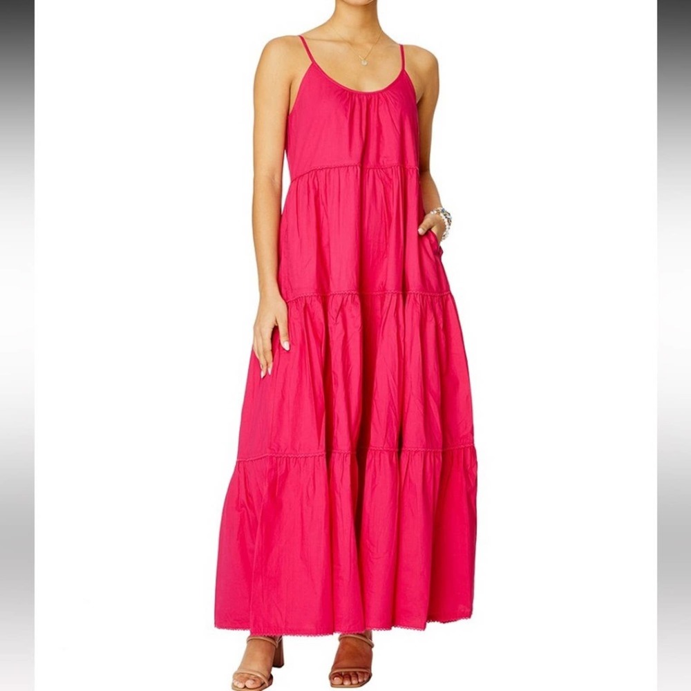 Roller Rabbit Bright Pink Tiered Spaghetti-Strap Maxi Dress